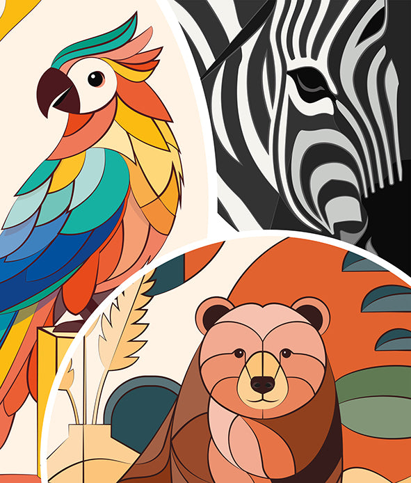 perroquet-zèbre-ours-vintage
