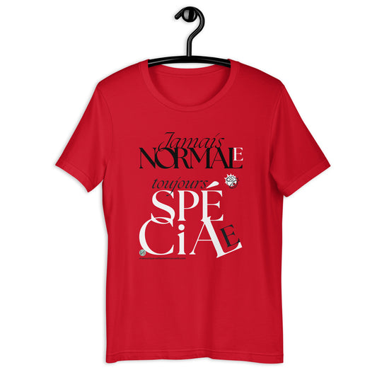 T-shirt-Jamais Normale-rouge-cintre